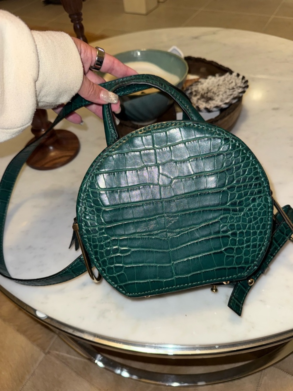 Topshop Emerald Croc-Embossed Round Crossbody Bag